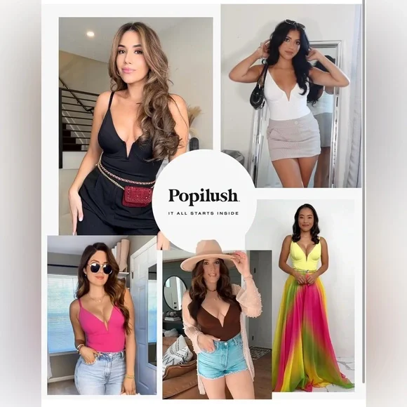 Popilush Shapewear Bodysuits for Women Tummy Control Shapewear Deep V Corset - Picture 2 of 9